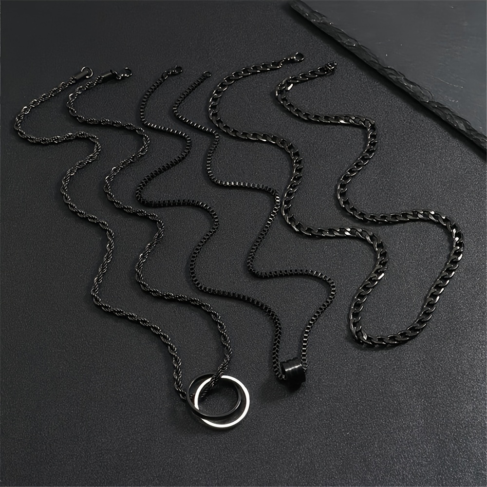 TEMU 3pcs Hip Hop Style Men' Cuban Chain Set - Stainless Steel, Stackable & Versatile For Fashion Matching, Twisted Chain, Fashion Matching