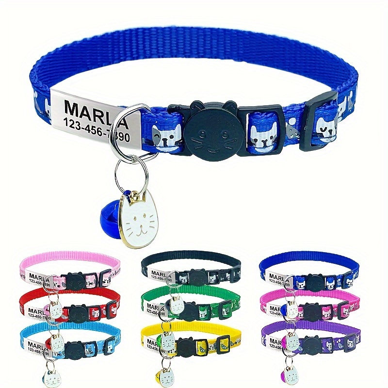 

Personalized Collar With Safety , Bell & Charm - Engraved Id Tag For Small Dogs With Name, Phone & Address, Choking, Exquisite Pendant