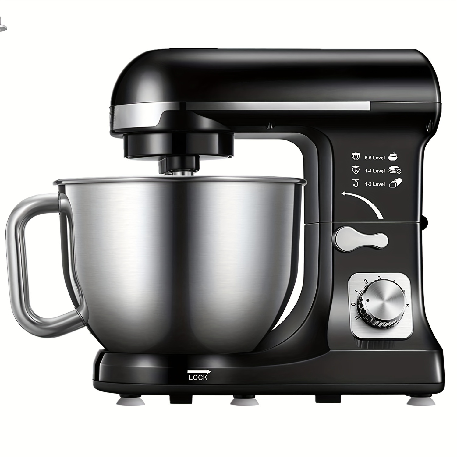 TEMU Stand Mixer With Double Hook, Multifunctional Dough Maker, 6 , 5.5 Quart Stainless Steel Bowl, Hard Dough Hook, Beater And Whisk, Black