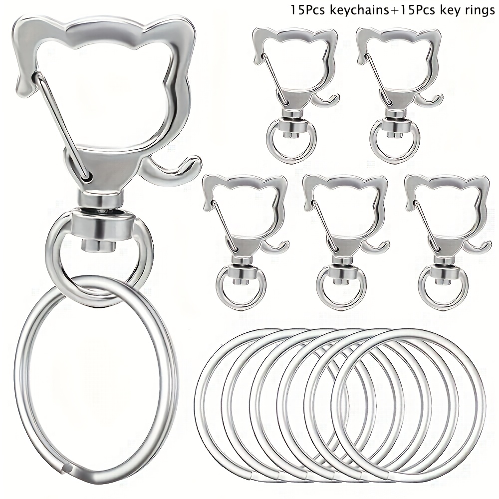 Image of 10/20/30pcs Cat Shaped Swivel Clasp Trigger Spring Key Ring Clamp Key Ring, Clasp Hook Keychain Clamp Fashion Clip For Keychain, Bag, Wallet And Handbag (5/10/15 Keychains 5/10/15 Key Rings)