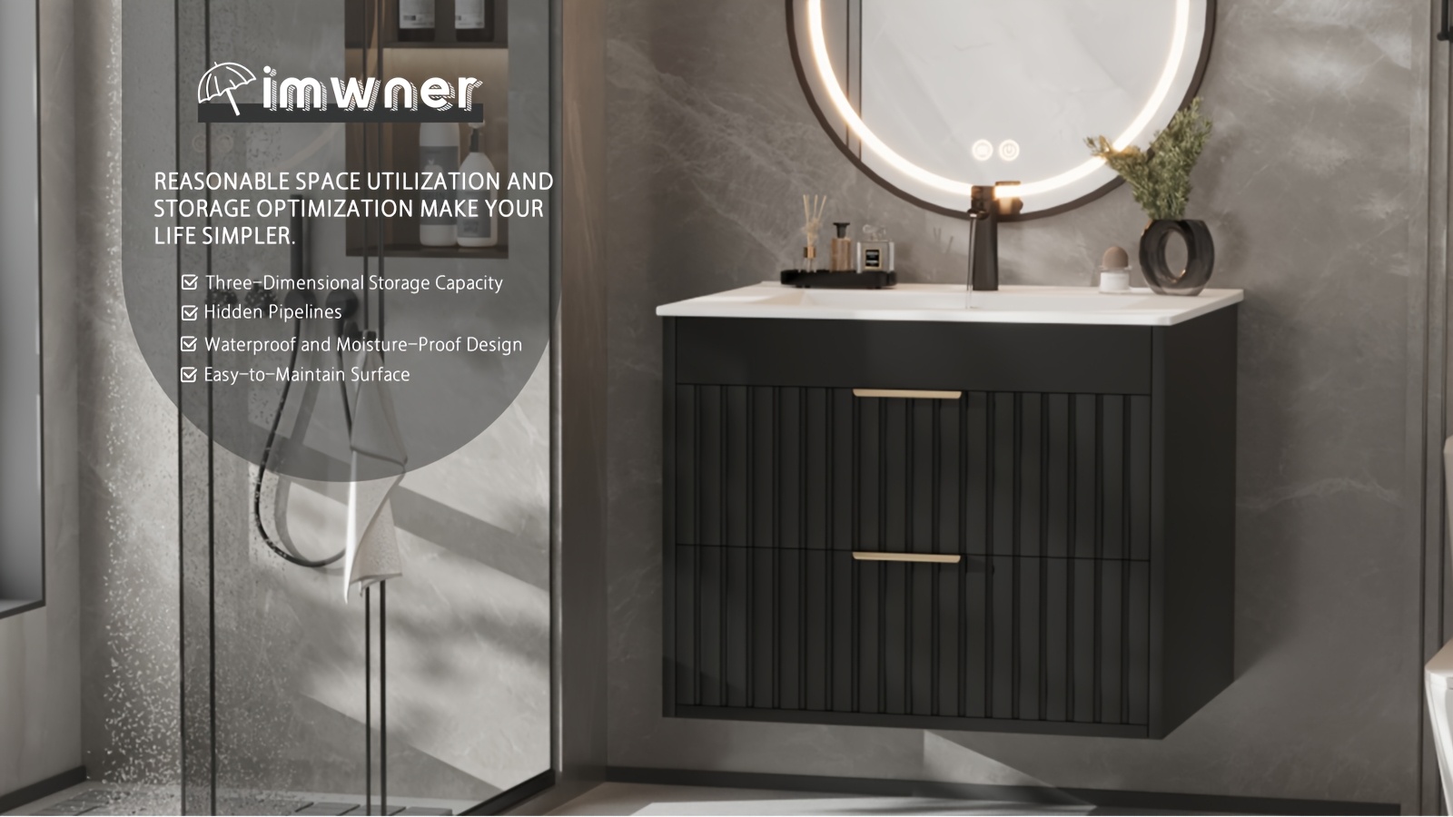 Wall Mounted Floating Bathroom Vanity - Modern Storage Cabinet with Ceramic Sink 14 Wall Mounted Floating Bathroom Vanity Front View
