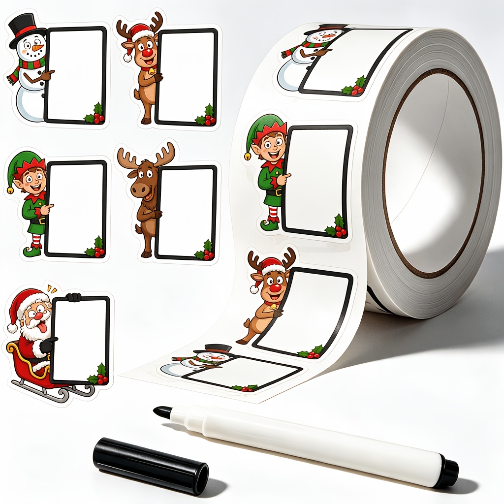 TEMU Rouleau de 200 autocollants de bordure sur le thème de Noël (comprenant 1 stylo), étiquette inscriptible, 5 , 1,6 X 2 pouces, autocollants de