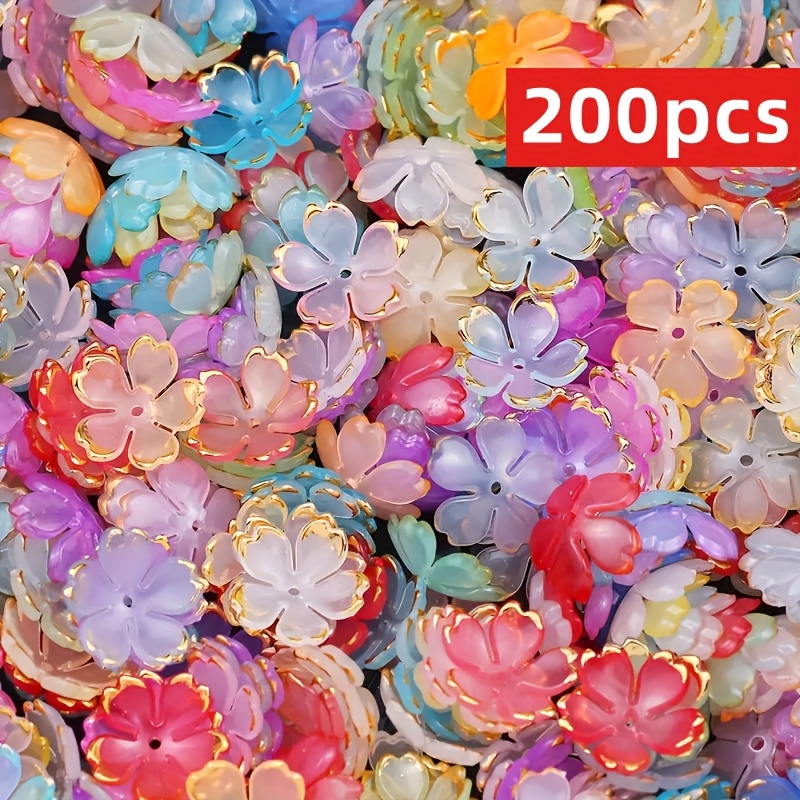 200 peças de contas de flores acrílicas coloridas de 15 mm em cores aleatórias - designs pastel,   e dourados para pulseiras, colares, brincos, correntes de telemóvel, pendentes, adições de cabelo e artesanato para mulheres e homens