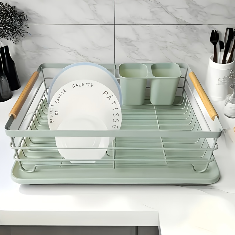 TEMU Large Capacity Heavy-duty Kitchen Dish Rack With Removable Plate And Bowl Trays - Space-, Sturdy Plastic/carbon Steel Construction, White And