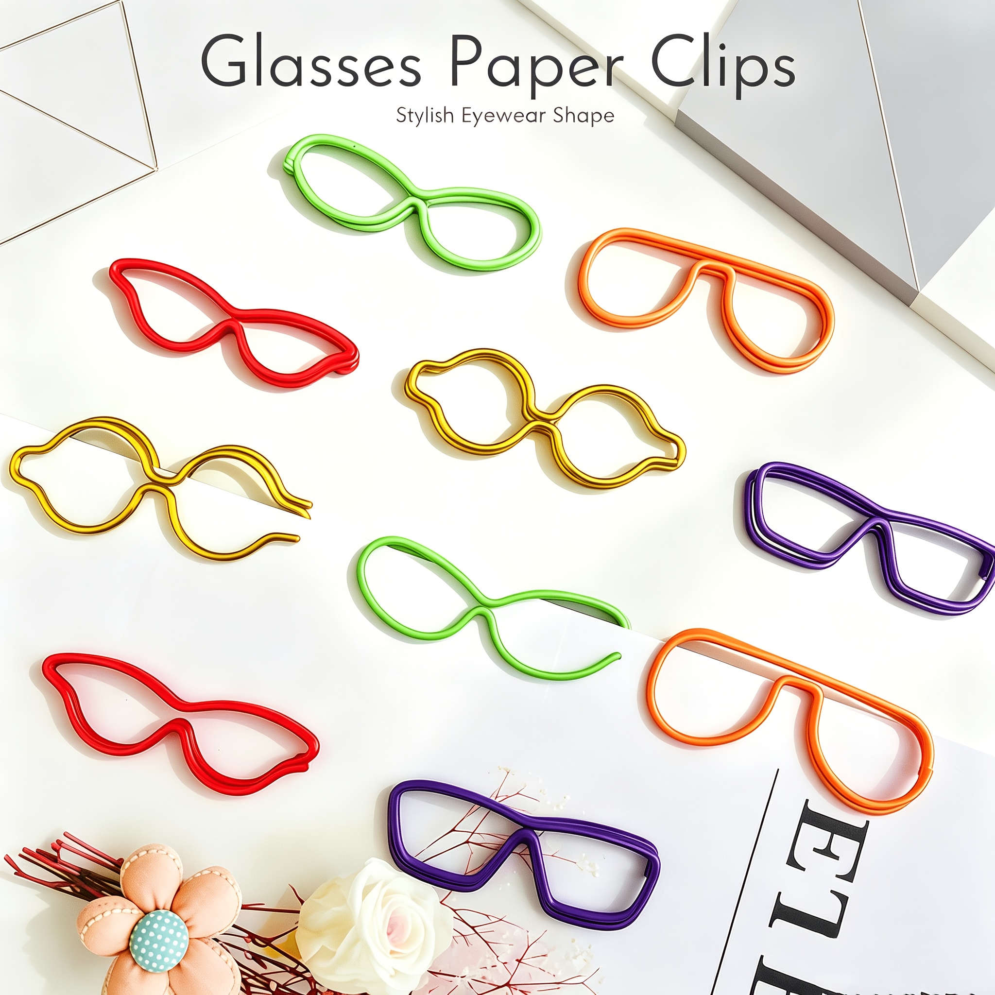 Image of 30pcs Creative Glasses Shape Paper Clips Bookmark Office Bookmark Clips For Document Organizing Book Mark Office Home Supplies Gift
