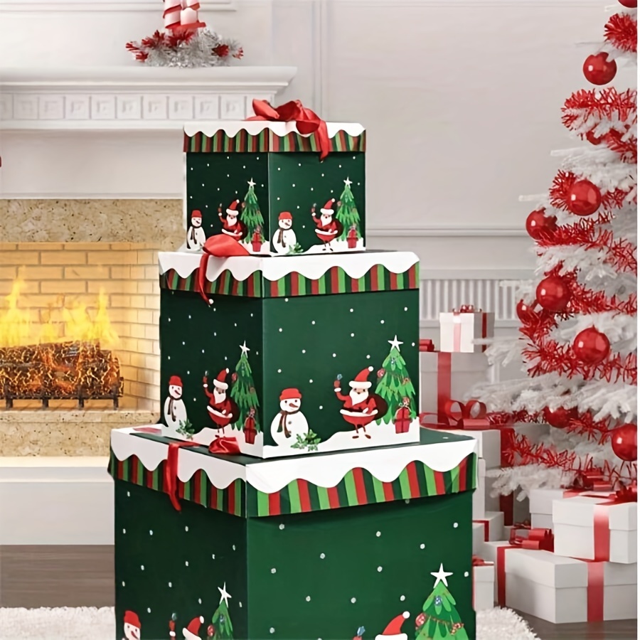 

Coffrets cadeaux de - de 3 - imprimé Père et arbre - Tailles emboîtées des fêtes - Boîtes cadeaux en saisonnières couvercles - Aucun - de rangement la décoration de