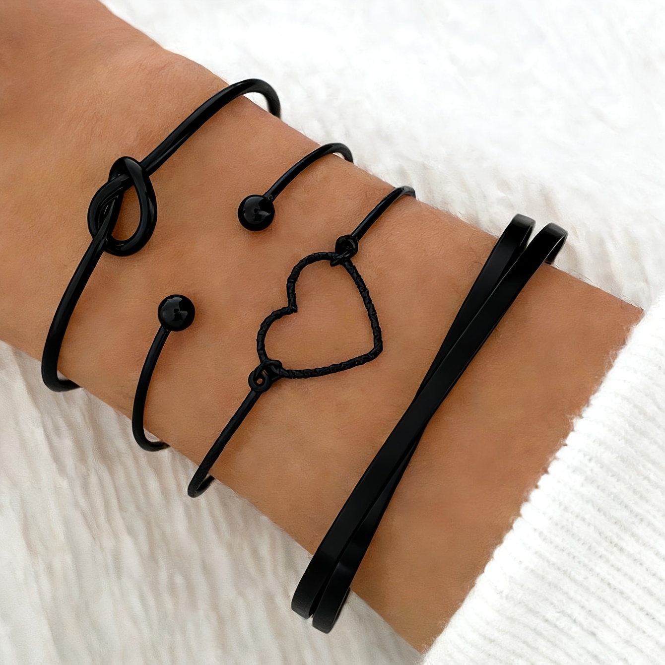 4pcs Opening Adjustable Bracelet Set Fashionable Black Versatile Retro Dark Gothic Bracelet Knot Bracelet Set