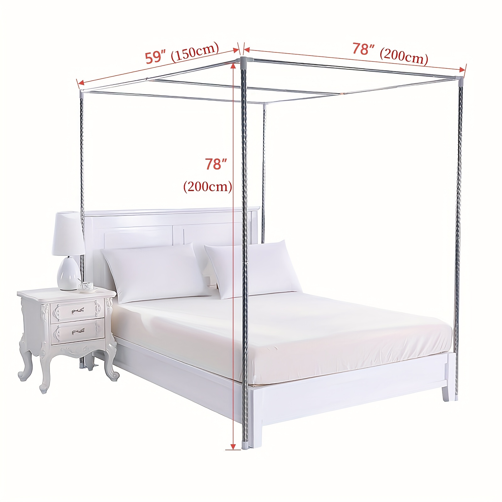 TEMU Bed Canopy Frame Post Stainless Steel Bed Netting Bracket Twin Full Queen King Metal Bed Frame Support For 4 Post Bed