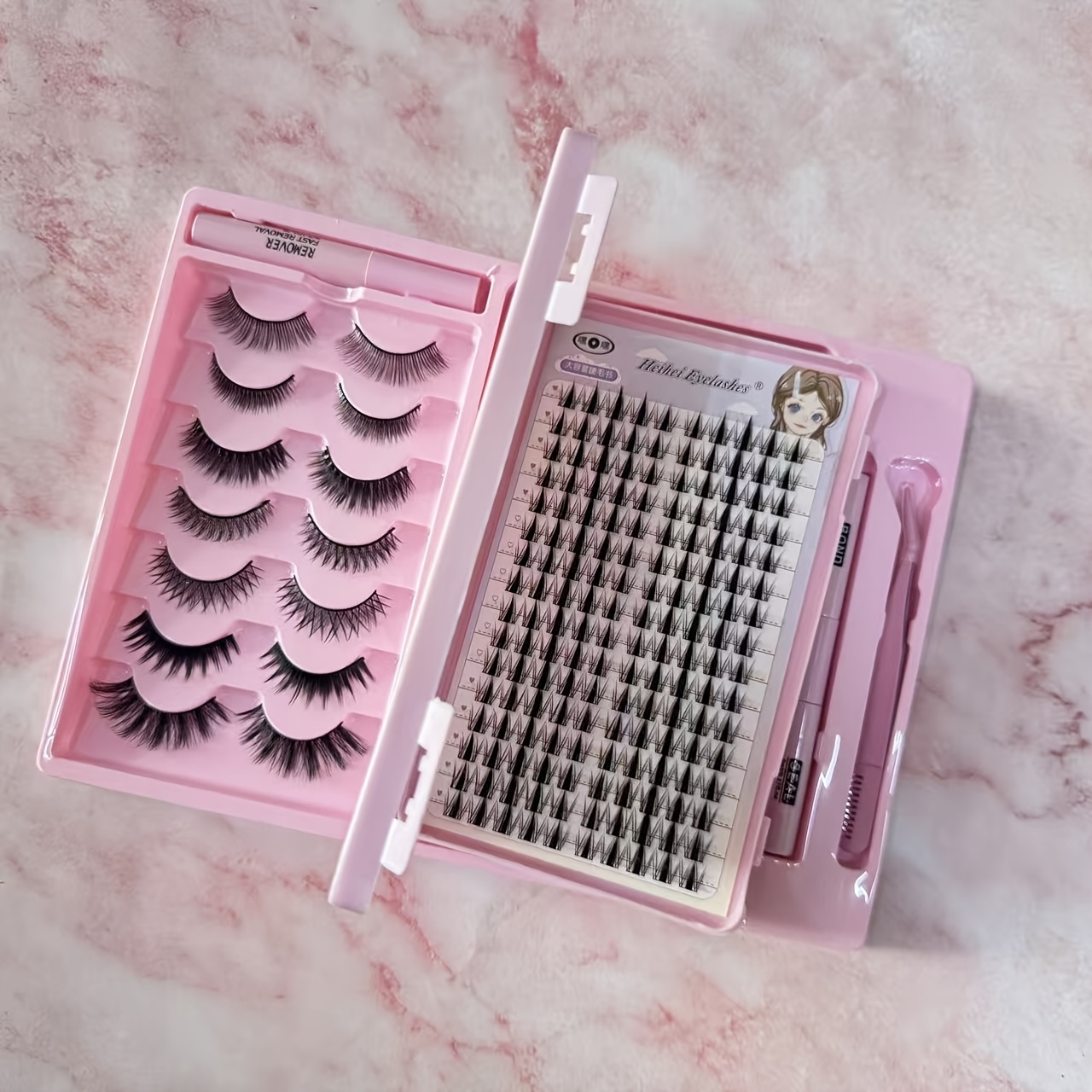 Image of 160pcs Comfortable False Eyelashes Clusters Kit 7 Pairs Mixed Strip Lashes Ultra Light Wispy Extensions Lashes For Long Hour Party Use