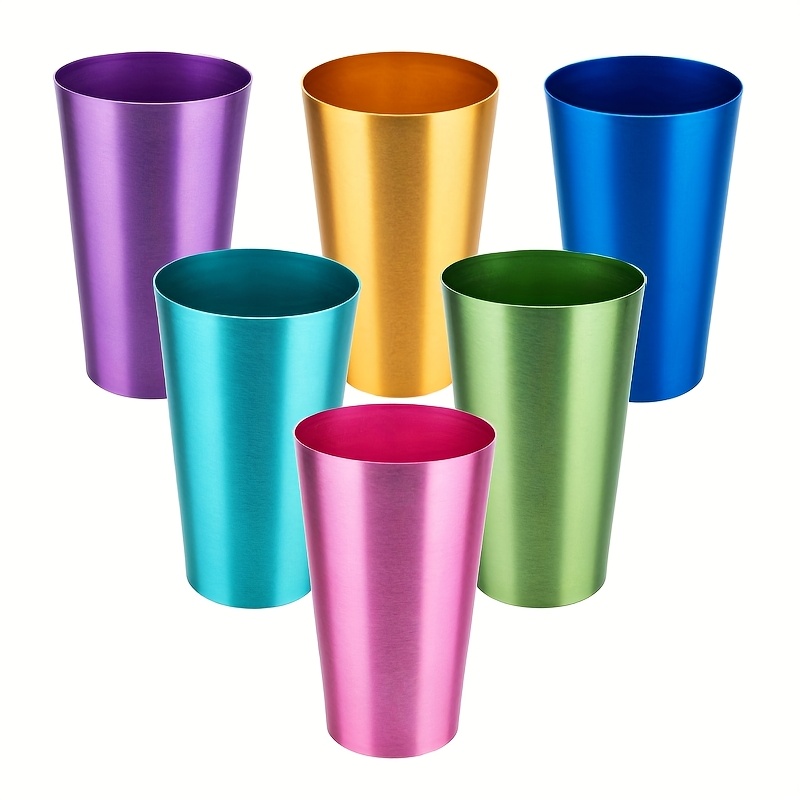 Image of 6pcs Colourful Aluminium Mugs, Colourful Metal Drinking Mugs, Reusable Beer Mugs, Juice Mugs For Ice Drinks, Coffee, Water, Parties, Camping, Travel, 15oz