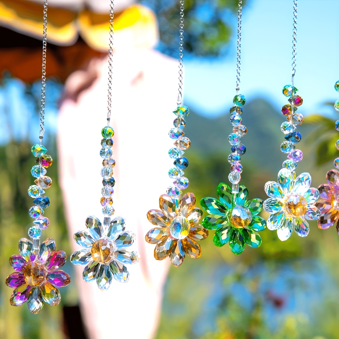 

Glass Bead Sunflower Suncatcher Kit, 6-piece Set - Rainbow Prism Window Hangings For Indoor/outdoor Decor, Musical Theme Glass Charms For Garden And Patio