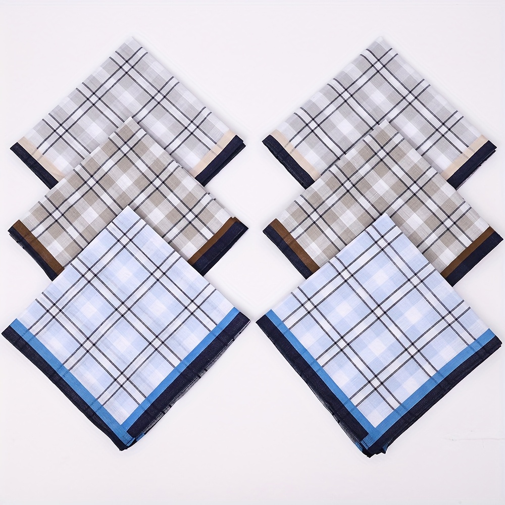 12pcs Men's Handkerchiefs, Pure Soft Checkered Pocket Squares