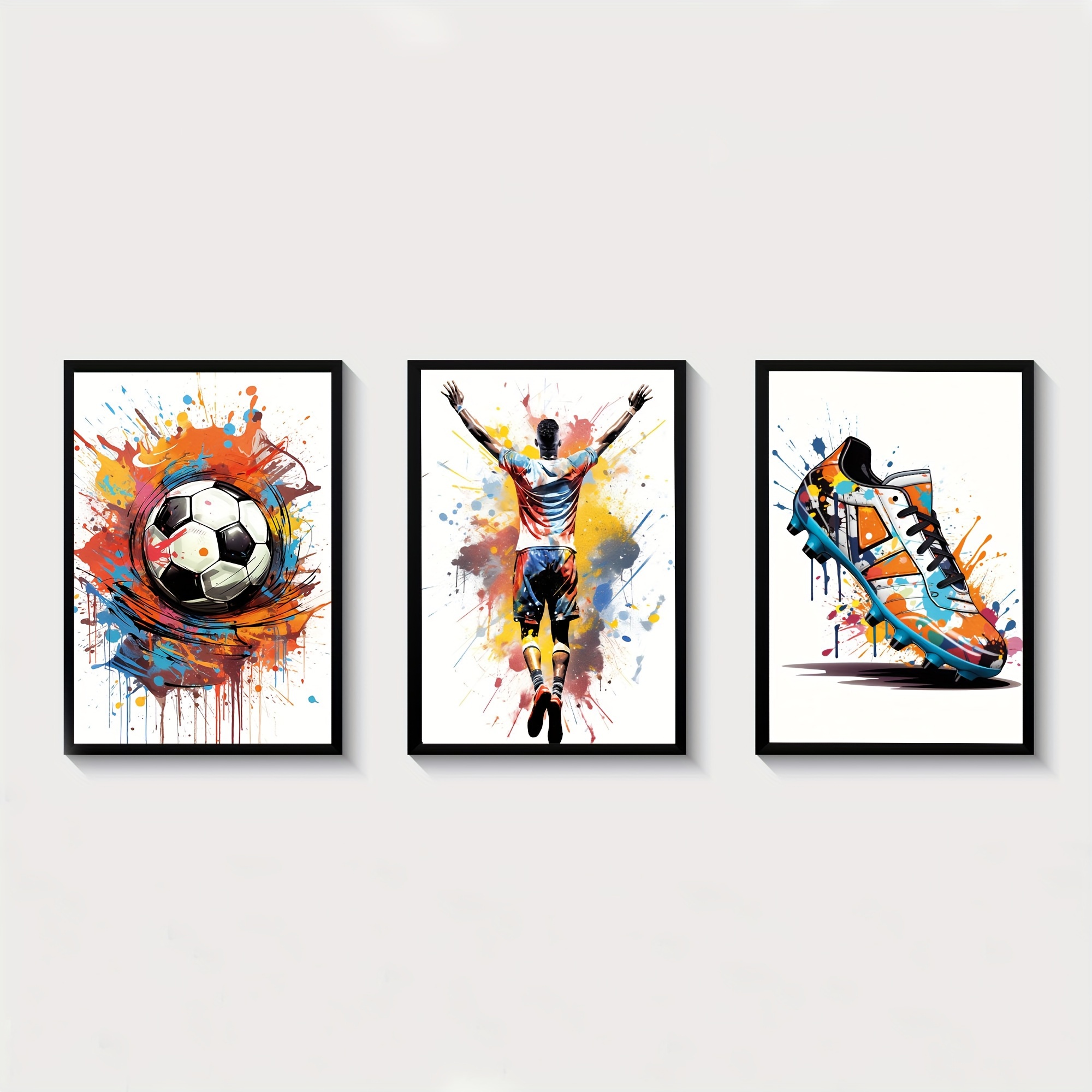 TEMU Affiche sur toile plate 2D, 3 pièces cadre, Art moderne, Graffiti imprimé Football Art, Peinture sur toile d'art mural, Décoration murale de