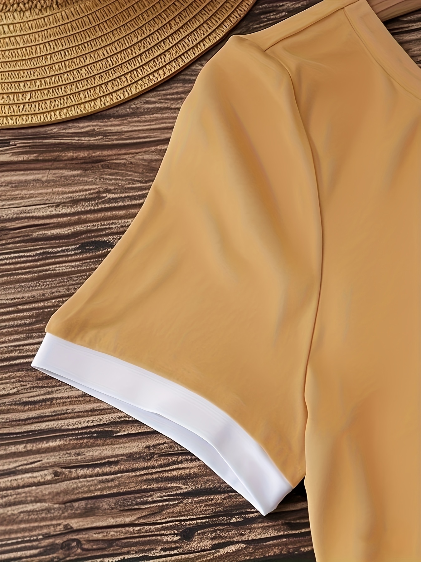 Contrast Trim Short Sleeve T-shirt, Casual Crew Neck Top For Spring & Summer, Women's Clothing