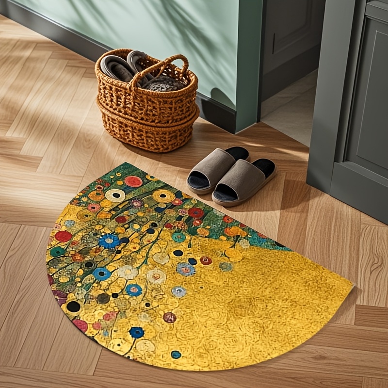 TEMU Gustav Klimt Floral Floor Mat - Soft Absorbent Bath Mat, Kitchen Rug, Living Room Decor - Vibrant Flowers On Golden Background - Polyester