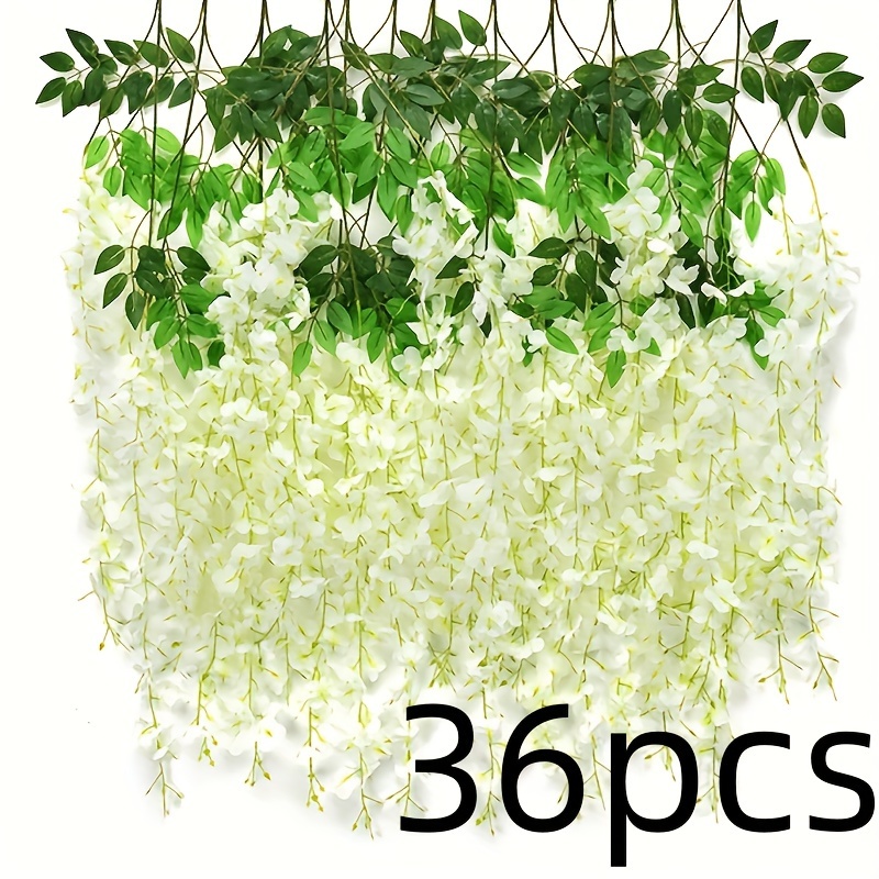 

36pcs Artificial Wisteria Hanging Flowers, Wisteria Artificial Flower Fake Wisteria Vine Ratta Long Hanging Bush Garland Silk Flowers String Decorate Home Party Wedding Decor