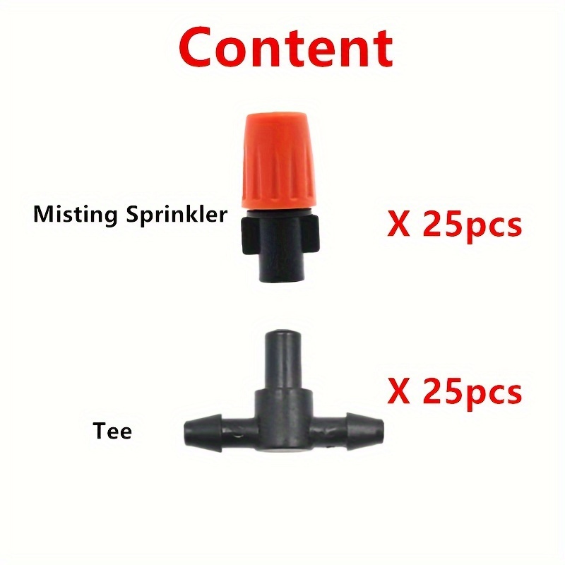25pcs Drip Irrigation Adjustable Plastic Misting Nozzle With 1/4inch Tee Connector Watering Sprinkler Cooling Nozzle Greenhouse