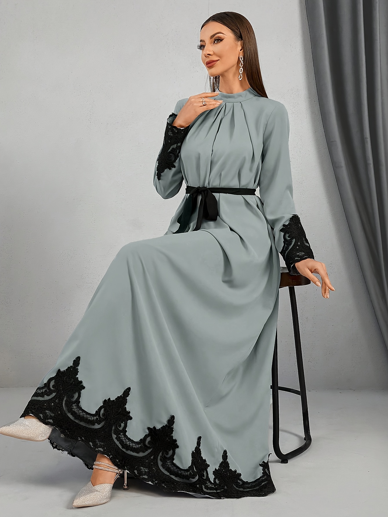 Lace Arabian Formal Wear Elegant Long-Sleeve Arabian Dress For