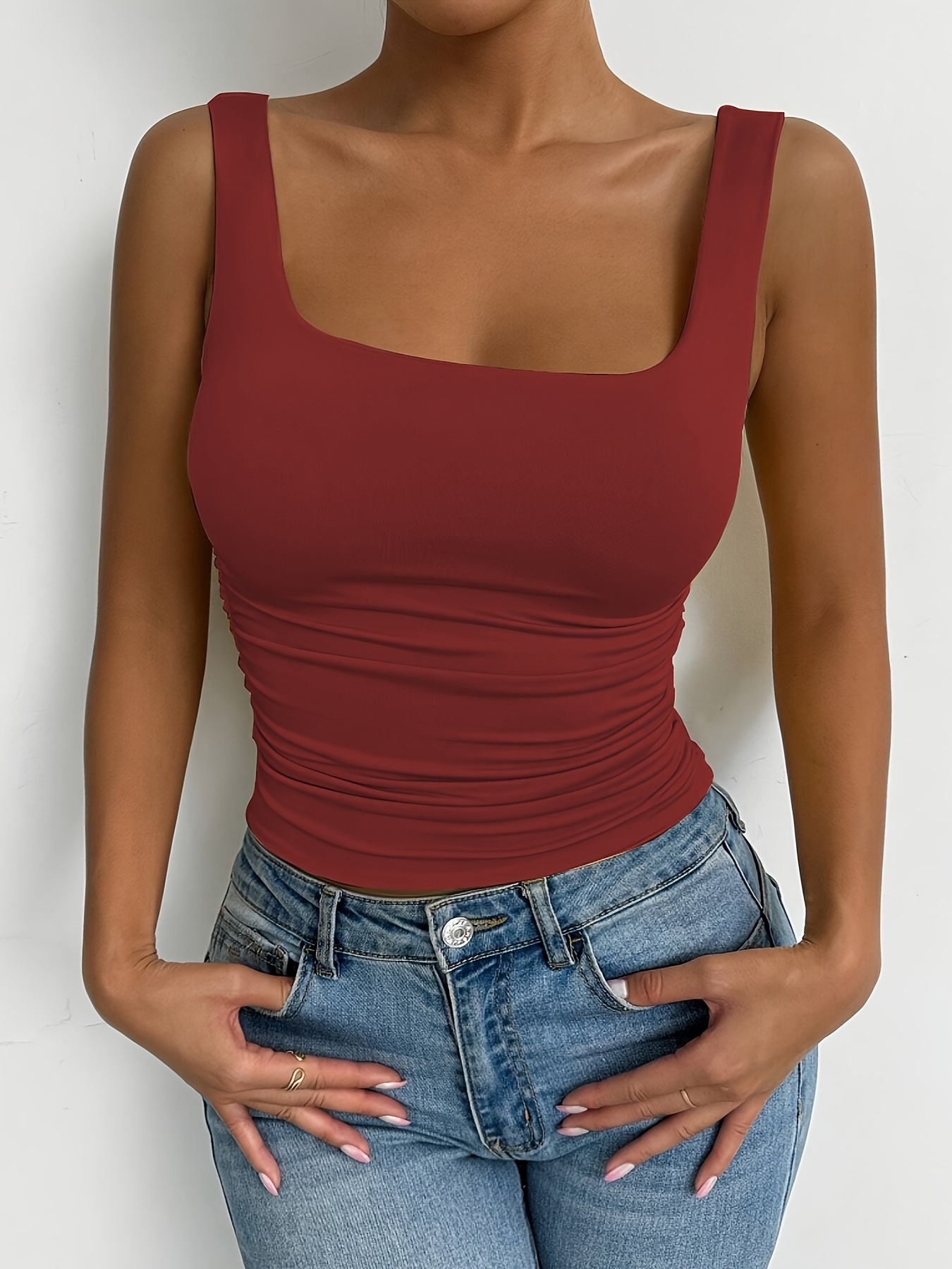Women'S Red Strapless Tank Top - Skinny Fit, Sleeveless, All-Season, Sexy Style, Solid Color, Perfect for Casual Attire, Casual Attire Top|Strapless Fashion|Skinny Fit Top