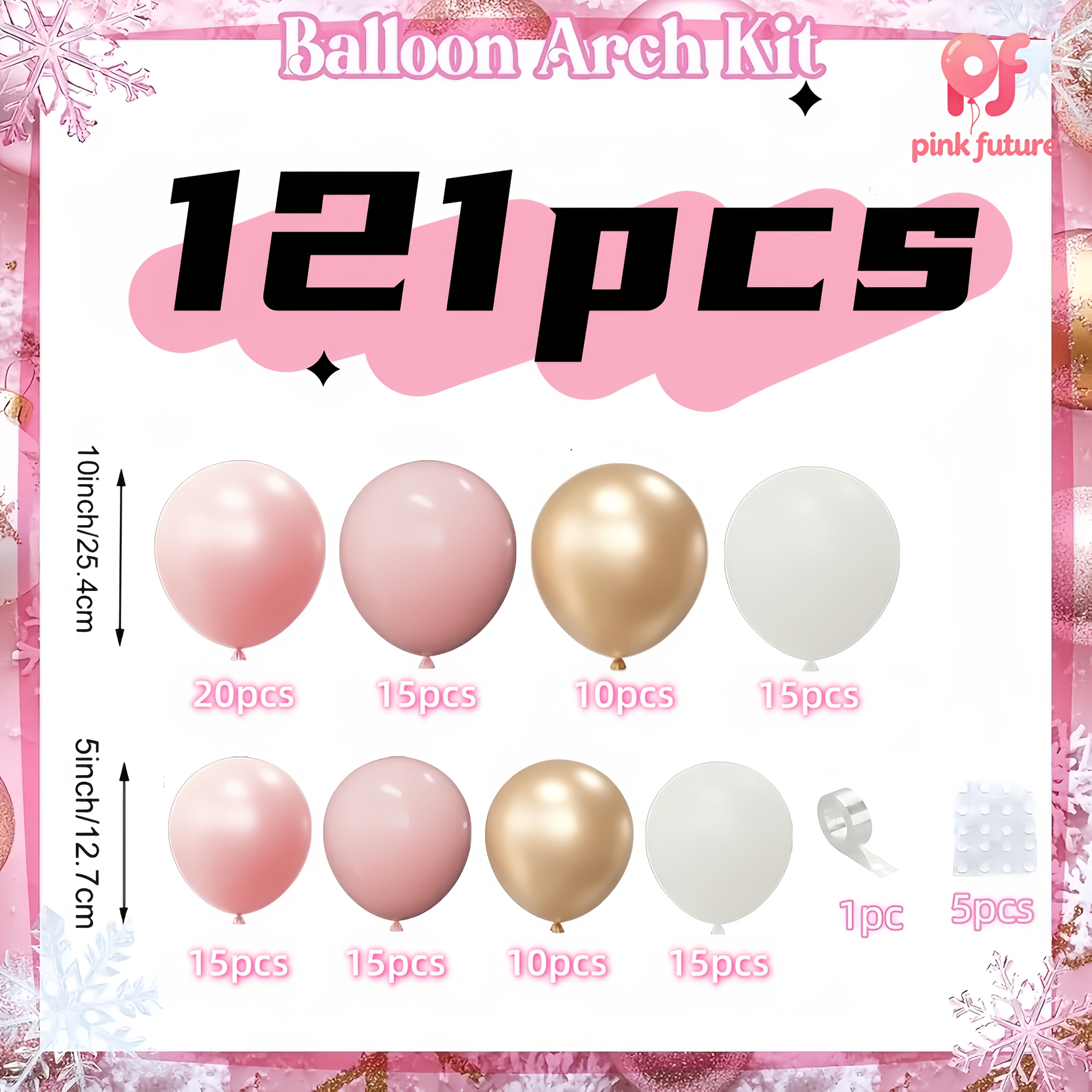 TEMU 121pcs Of Pink Latex Balloon Arch Set, Including Pearl Powder, Powder, White And Champagne Golden Balloons, Party Balloons, Suitable For
