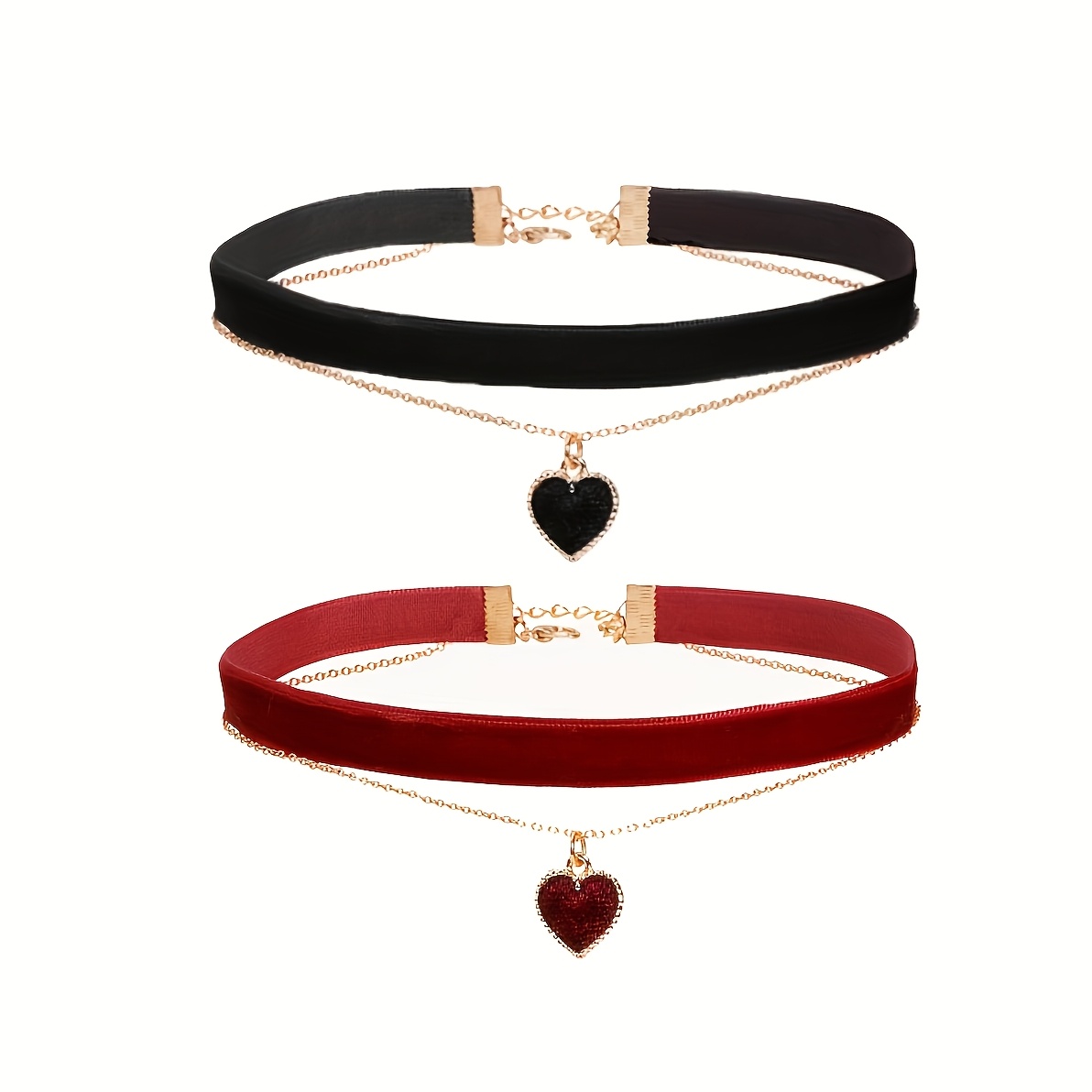 TEMU 2pcs Of Velvet Necklaces With Heart-shaped Pendants, Stylish And Unique Jewelry For Women, Perfect Valentine's Day Gift