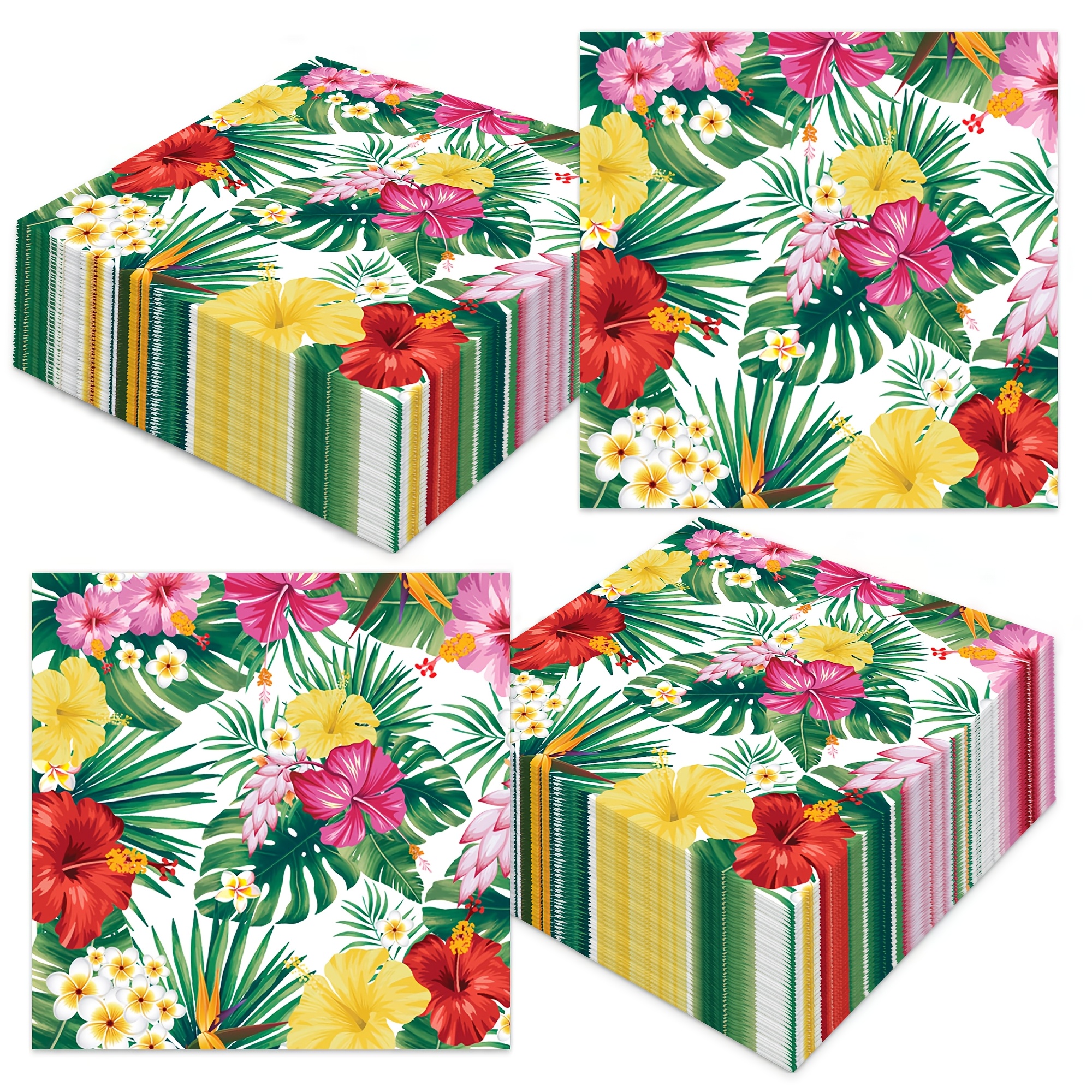Image of 20pcs Hawaiian Floral Themed Party Napkins, Disposable Birthday Party Napkins, Perfect For Summer Barbecues, Pool Beach Gatherings, And Picnic Table Decorations