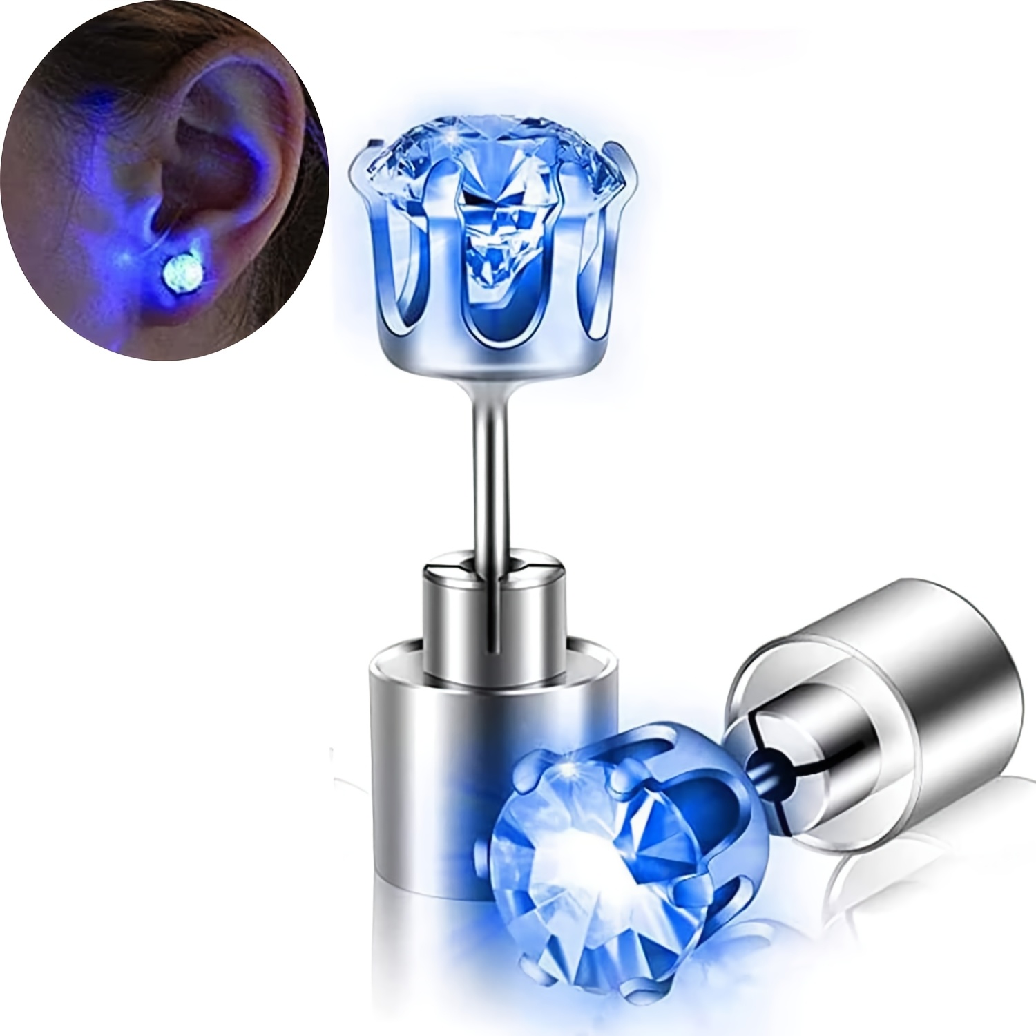 Image of A Pair Of Led Light-up Stud Earrings | Suitable For Birthday Parties, Music Festivals, Halloween, Christmas, Carnivals, Parties, And Celebrations, Bright And Stylish, Copper Material, Battery Included