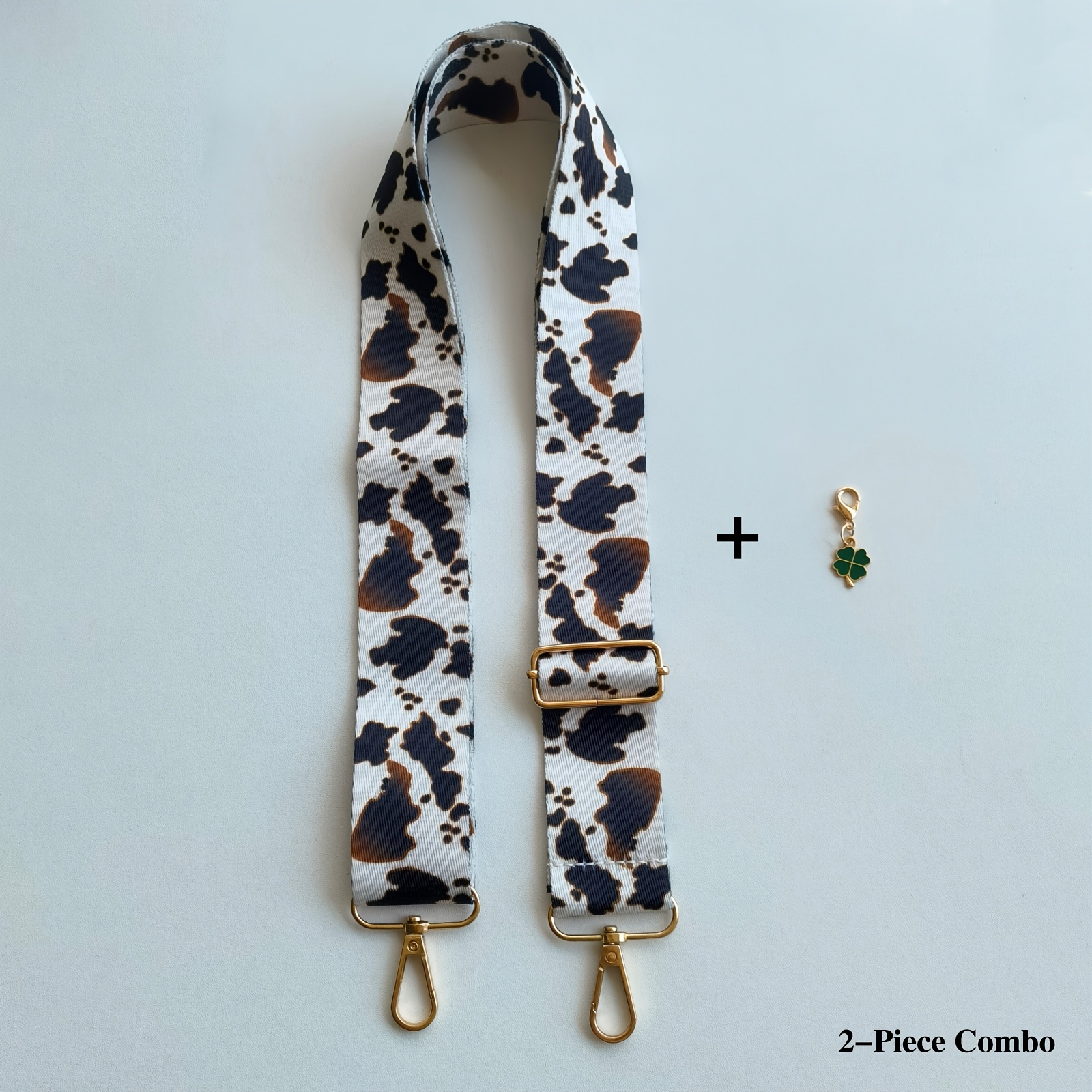 TEMU 2pcs Set, Leopard/milk Pattern Adjustable Crossbody Bag Strap And Clover Phone Charm New Pendant, Handbag Strap, Fashionable Replacement Strap,