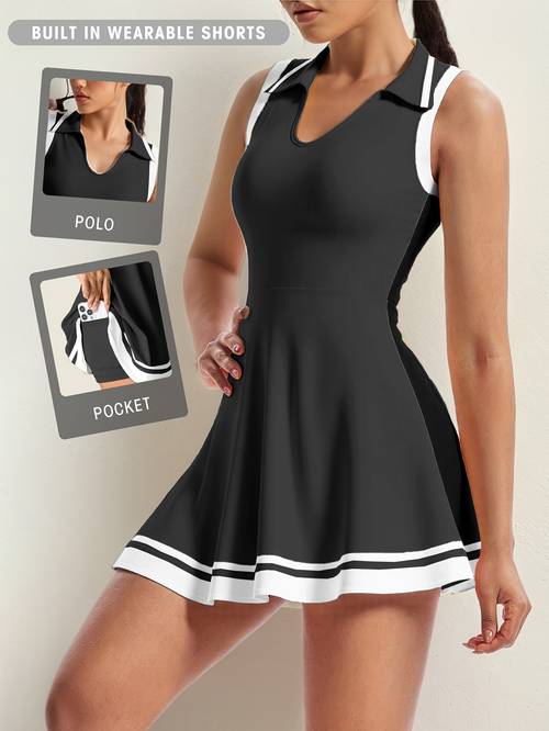 womens quick dry breathable 2pcs set sleeveless dress butt lifting anti slip shorts with pockets fitness running outfit for commuting and outdoor wear