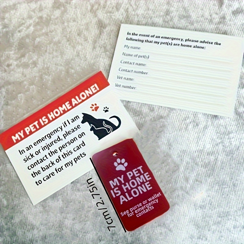Image of Pet Emergency Alert Card, Acrylic Keychain Set - " Alone!" Emergency Contact Information Card, With Veterinarian And Contact , Security Tool For Solo Pet Owners//elderly Pet Owners