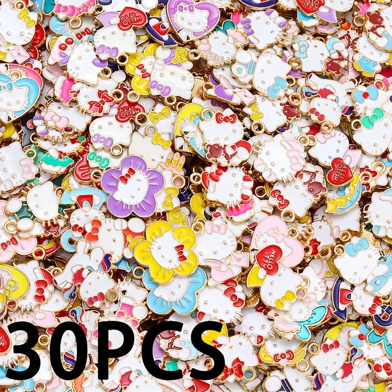 E-shop 30 Stücke Mixed Hello Kitty Metall-Blumen Sommer DIY Schmuckset - Sanrio Anhänger mit Löchern für Schlüsselanhänger, Ohrringe und Halsketten -