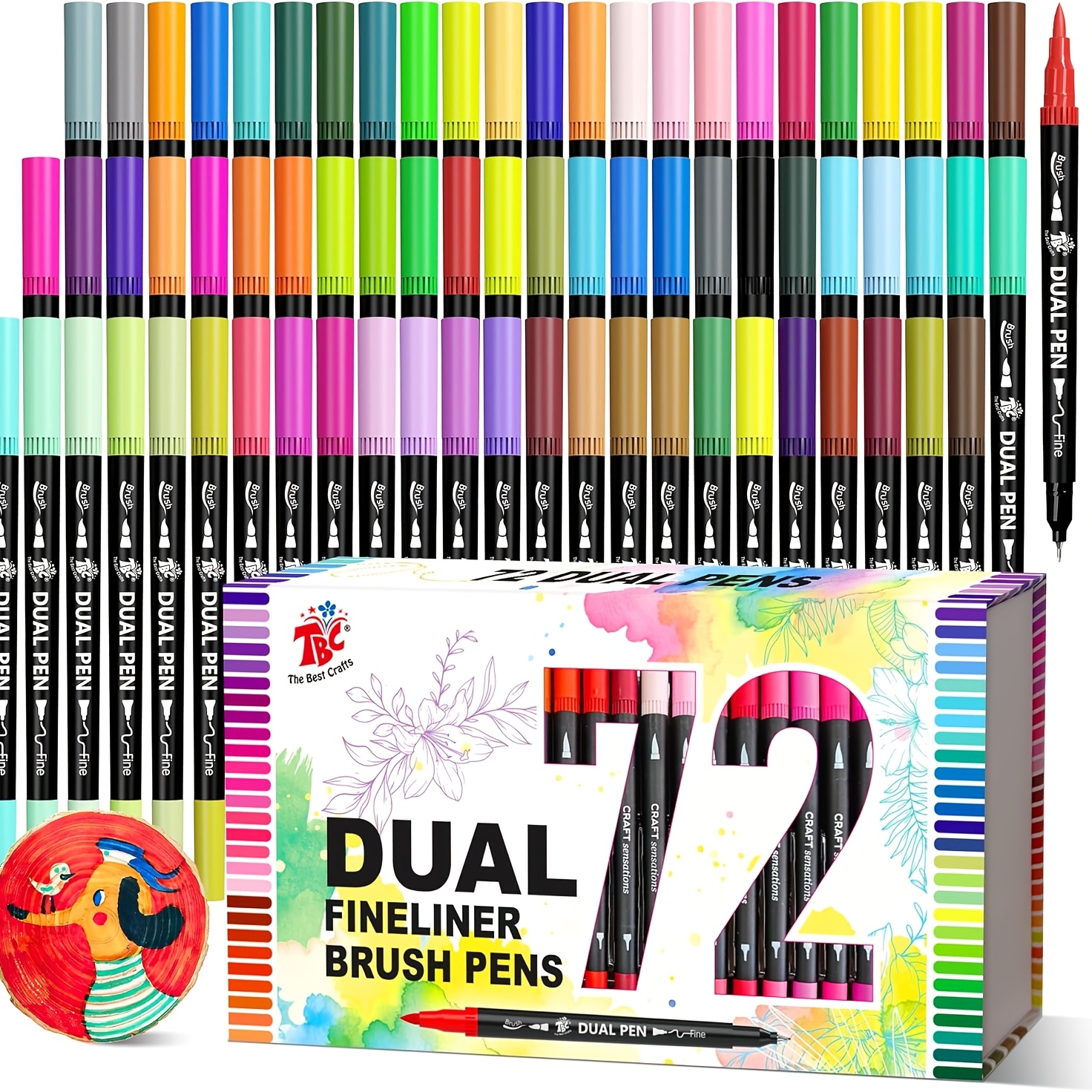 TEMU TBC The Best Crafts Marqueurs à double pointe pinceau, 72 couleurs, encre à base d'eau. Stylos calligraphiques pour professionnel. Stylos de