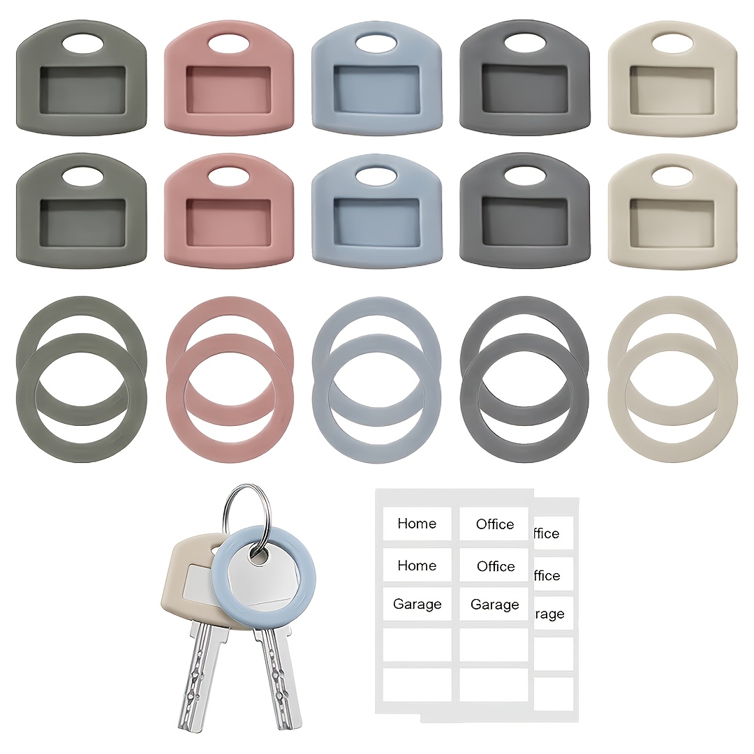 TEMU Lot de 20 embouts de clé en silicone à code couleur avec étiquettes - Protège-têtes de clé adaptés aux clés de maison, de bureau, de maison,