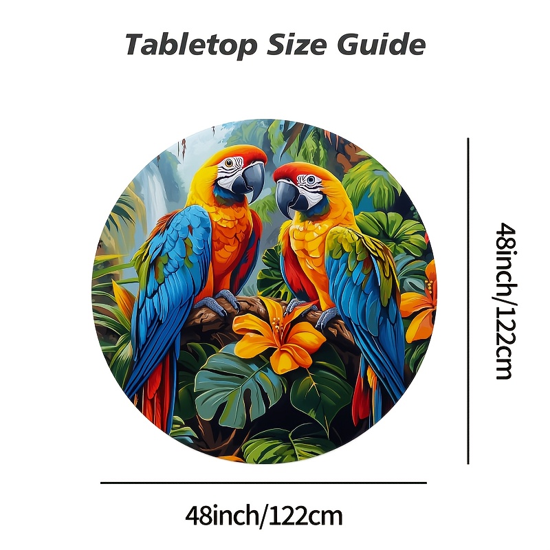 TEMU 1pc 48 Inch Round Elastic Table Cover, Tropical Parrot, Round Fitted Tablecloth For Tables Wipeabletable Cover For Picnic Camping Dinner Yard