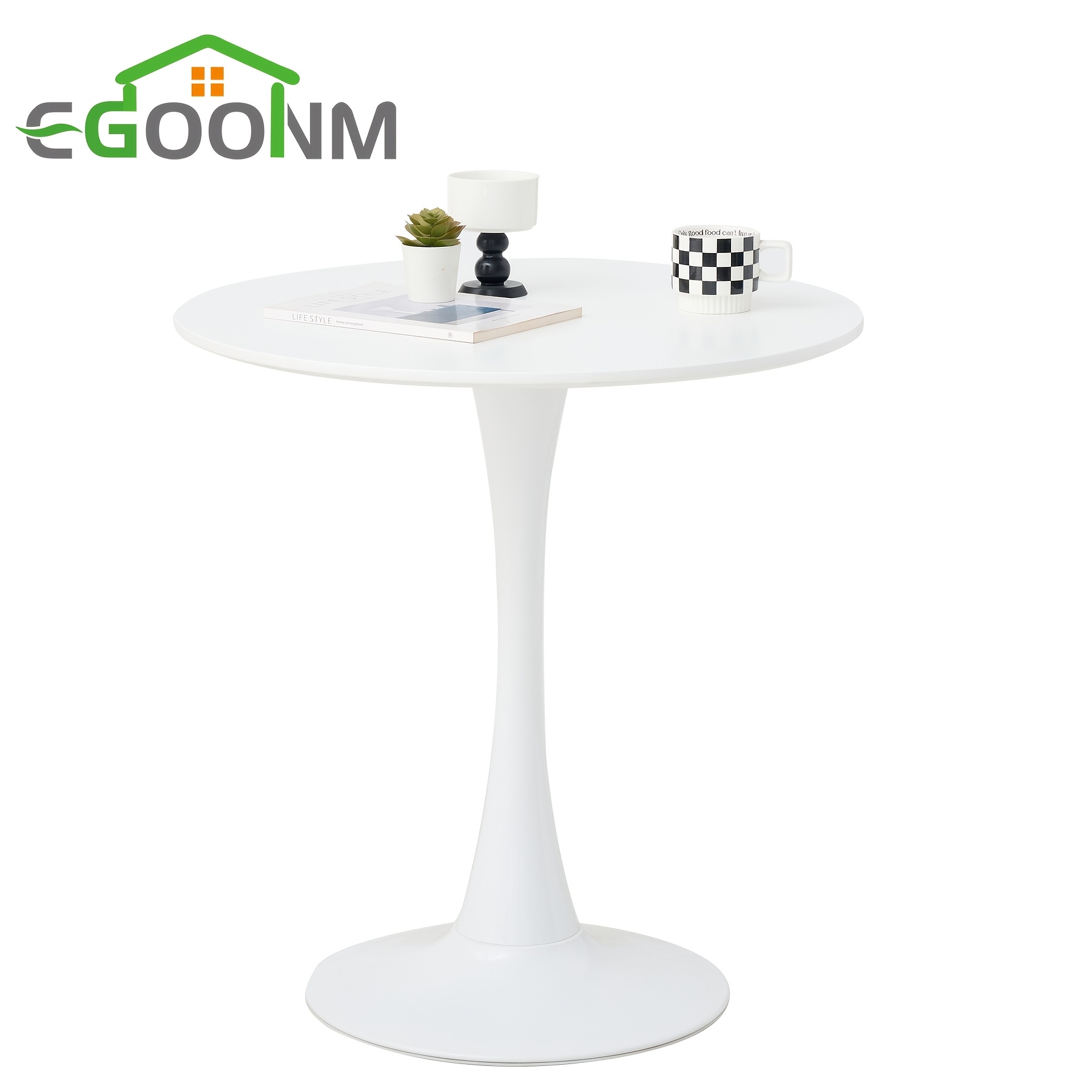 Egoonm 70cm Round Dining Table, Kitchen Table With Mdf Tabletop And Metal Base
