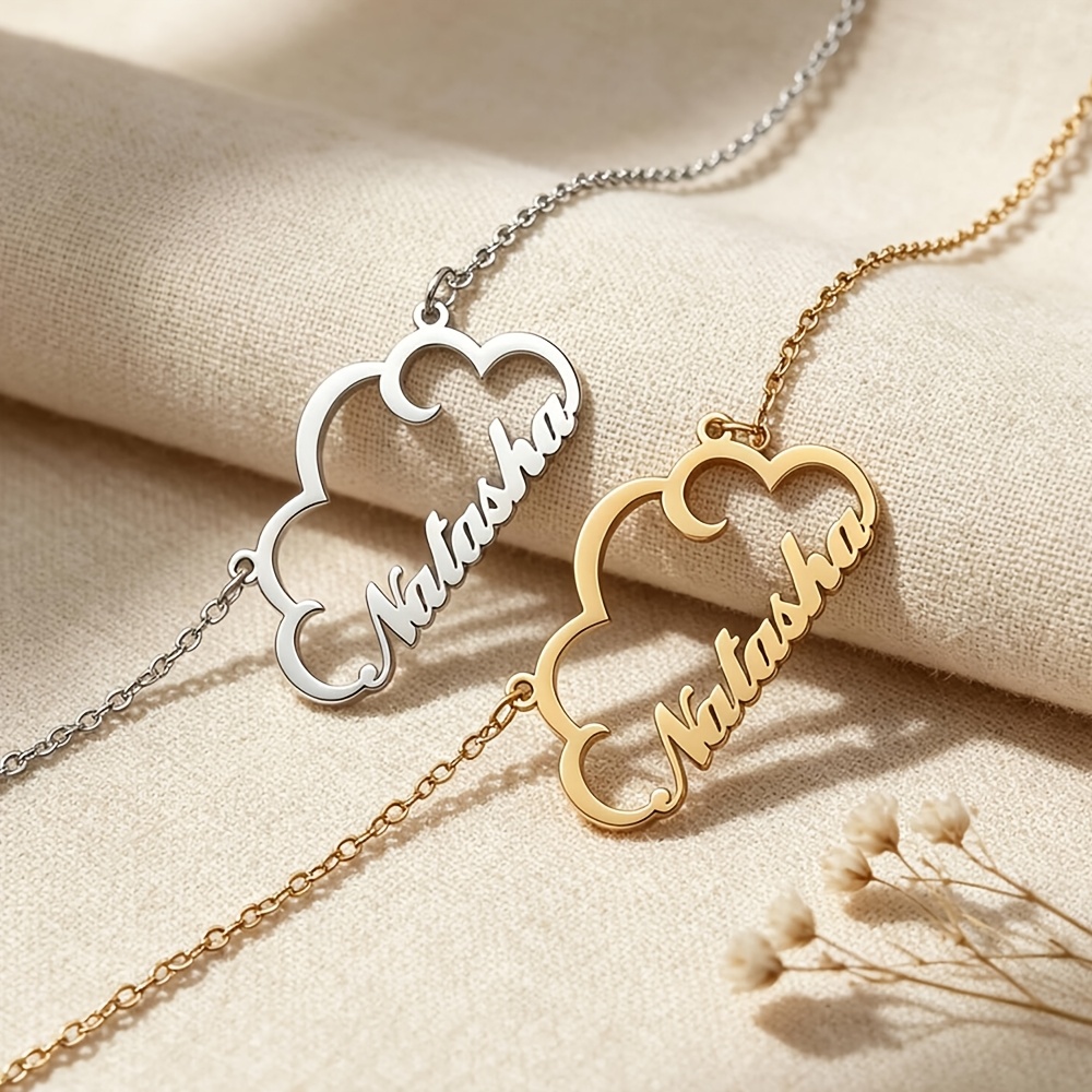 Personalized Golden Name Necklace, Custom Cloud Design Jewelry Gift