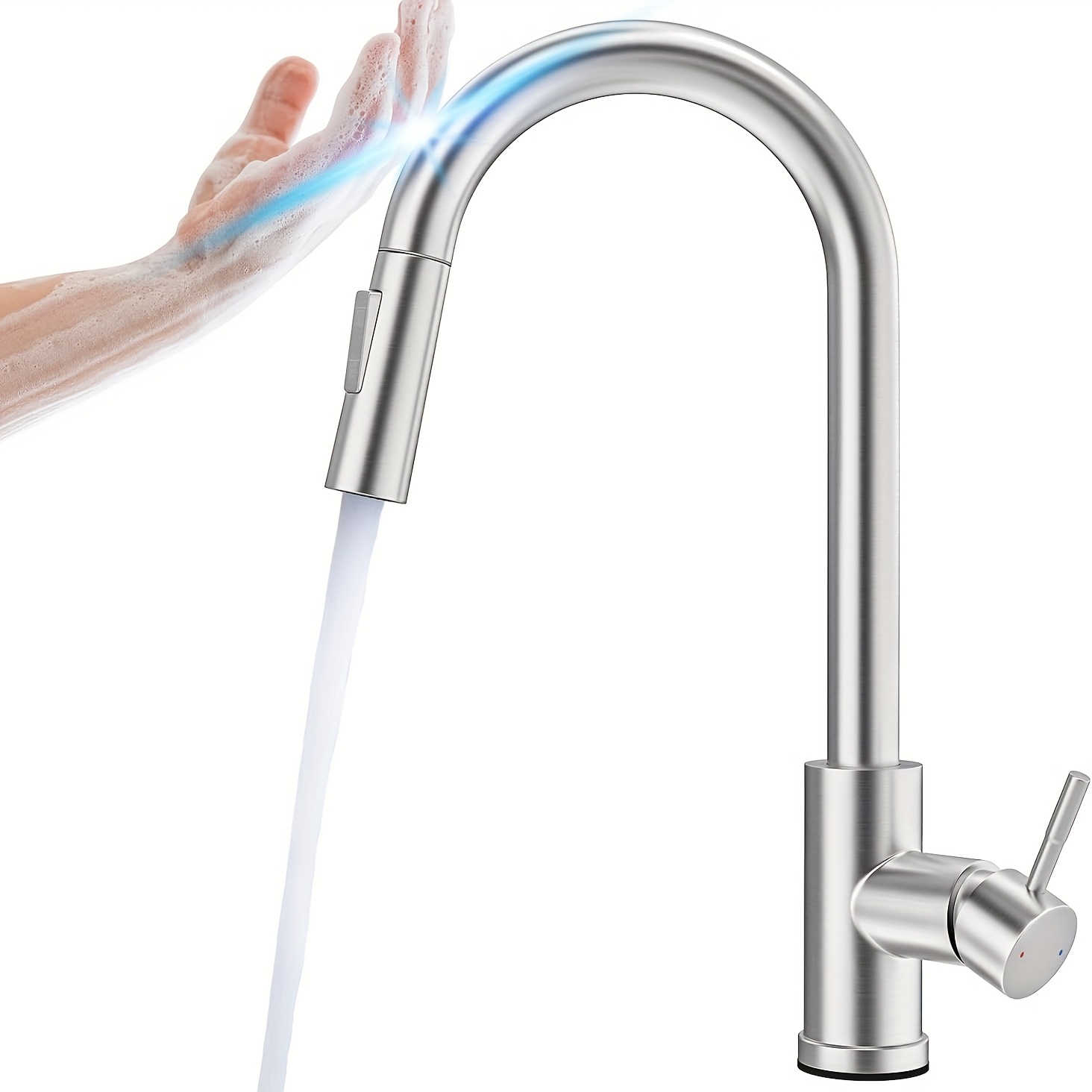 TEMU Robinet de cuisine noir moderne avec capuchon unique à détecteur tactile, pulvérisateur extractible et bec rotatif en nickel brossé. Conçu pour