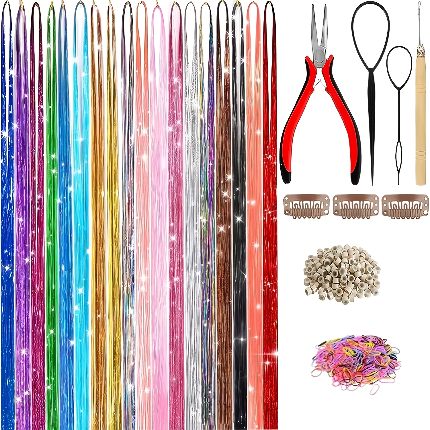 TEMU Hair Tinsel,5 Random Colors From 18 Colorshair Tinsel Fairy Tinsel Hair Extensions Holographic Hair Tinsel Heat Colored Hair Glitter Christmas