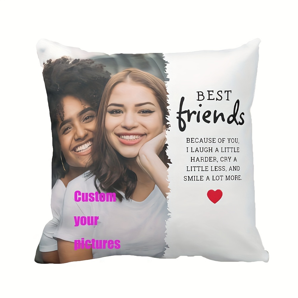 

1pc, Trendy Best Friends Photo Quote Besties Pillow, Single Sided Pillow Cover Short Plush Material (excluding The Inner Core)