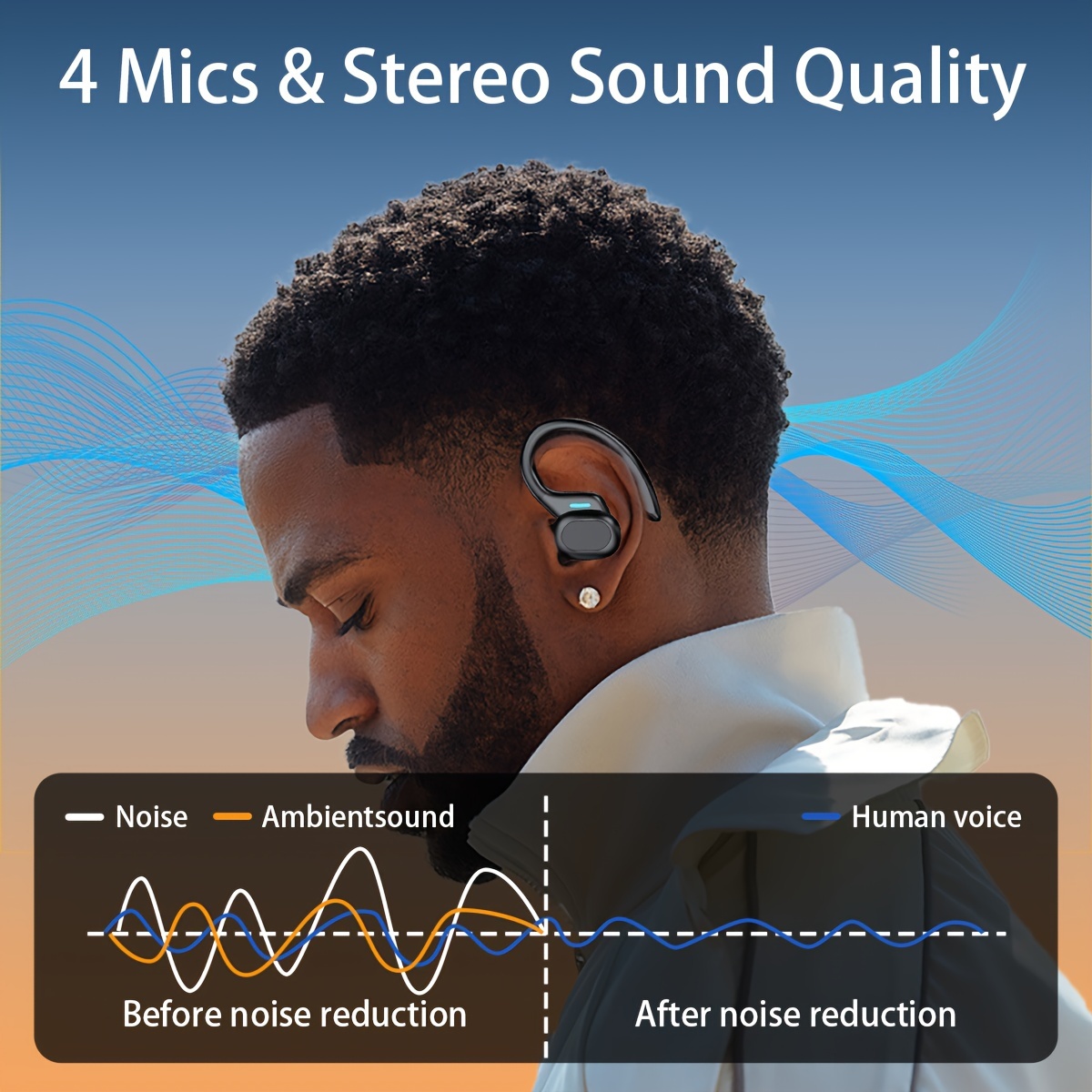 wireless earbuds with mic wireless 5 3 in ear headphones stereo surround sport headset wireless running earphones with enc noise cancelling mic sports earbuds earhooks with led display charging case