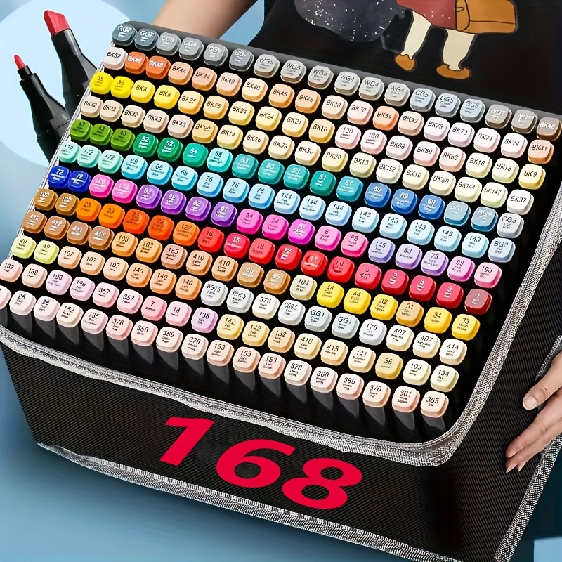 TEMU 168 Color Markers Set, Double-headed Stirring Art Markers, Permanent Sketching And Coloring With Markers, Illustration Markers