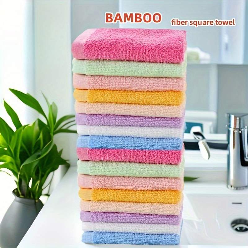 

8/16pcs Bamboo Fiber Washcloths Set, Super Soft And Absorbent, Multi-purpose Small Square Towel, Bulk Pack For Face And Cleaning, Contemporary Style For Home And Bathroom Use