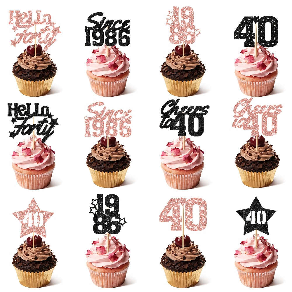 Image of 24pcs Cake Decorations, 40th Birthday Party Supplies, Glitter Cupcake Toppers For Women's 40th Birthday Party Decorations, Rose Golden，halloween, Christmas