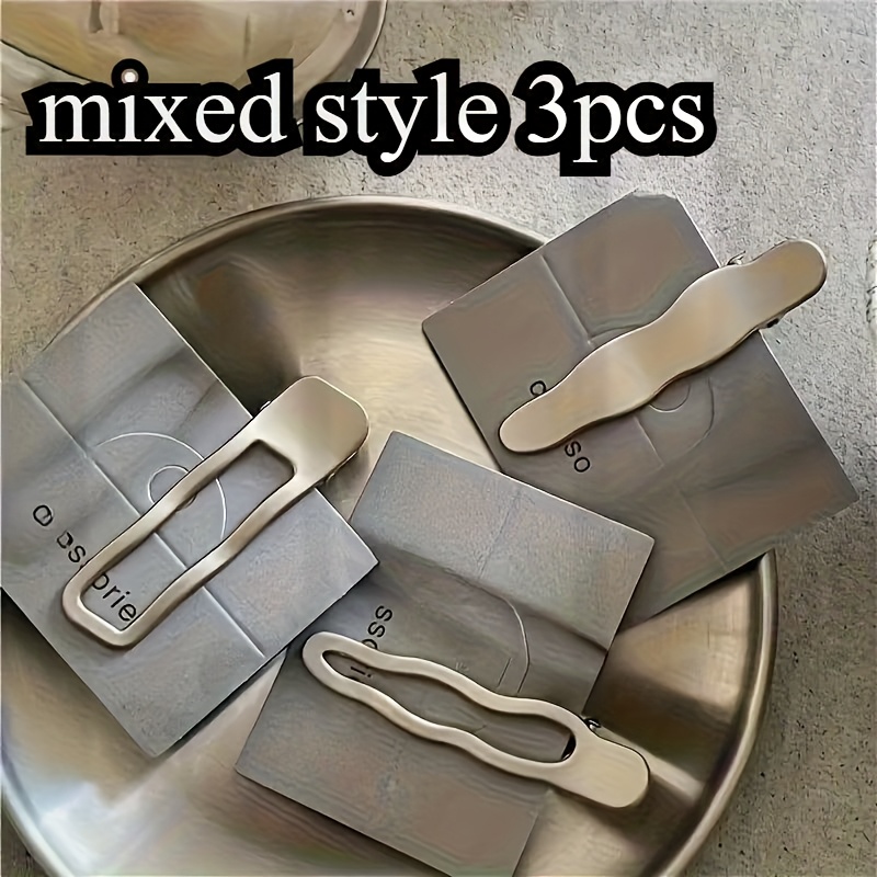 TEMU 3pcs Set Metal Silvery Hair Clips - Wave, Geometric, And Teardrop Shapes, Suitable For Stylish Bangs And Cool , Metal Hair Accessories, Perfect