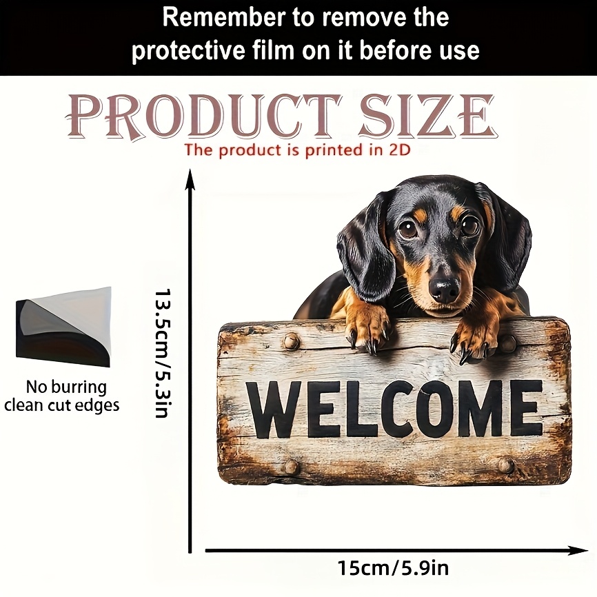 TEMU 2d Flat - Bohemian Style Dachshund Welcome Sign - Large Wall-mounted Artificial Wood Door Plaque, With Cute Dachshund Design, Rustic Entrance