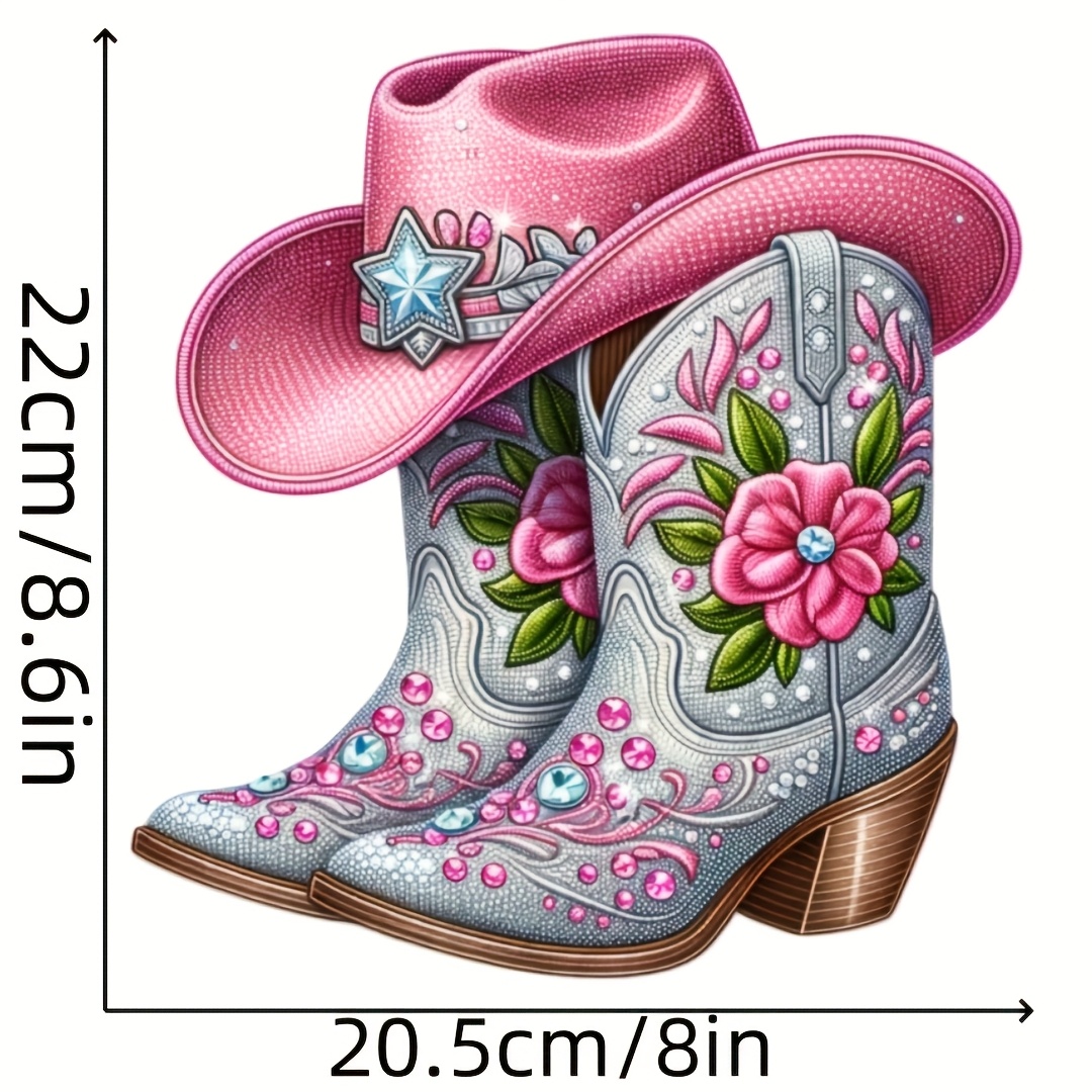TEMU 4pcs Sparkling Cowboy Boots Iron-on Transfer Patches - Appliques Suitable For Diy T-shirts, Jeans, Hats, Bags & More - Durable, Washable Cowboy
