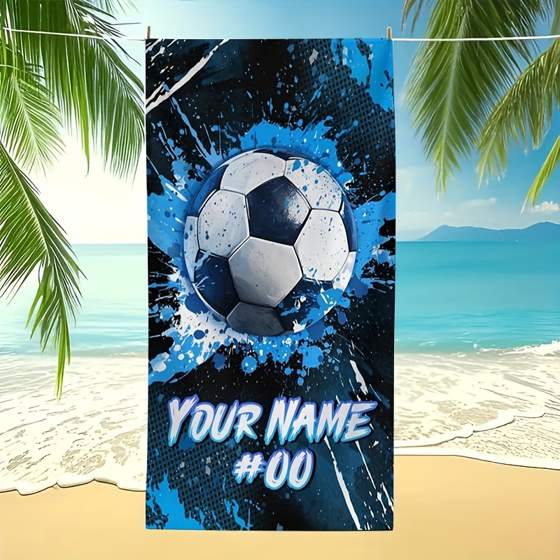TEMU 1pc Personalized Name Custom Football Pattern Beach Towel, Suitable For Seaside Beach, Swimming Pool, Bathroom, Camping Travel, Yoga Fitness