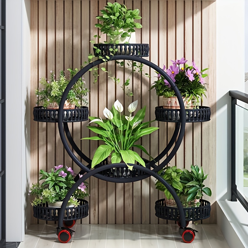 

1pc Iron Art Flower Rack, Multilayer Indoor Shelves With Wheels, Floor Standing Pots Rack, Household Living Room Balcony Flower Racks