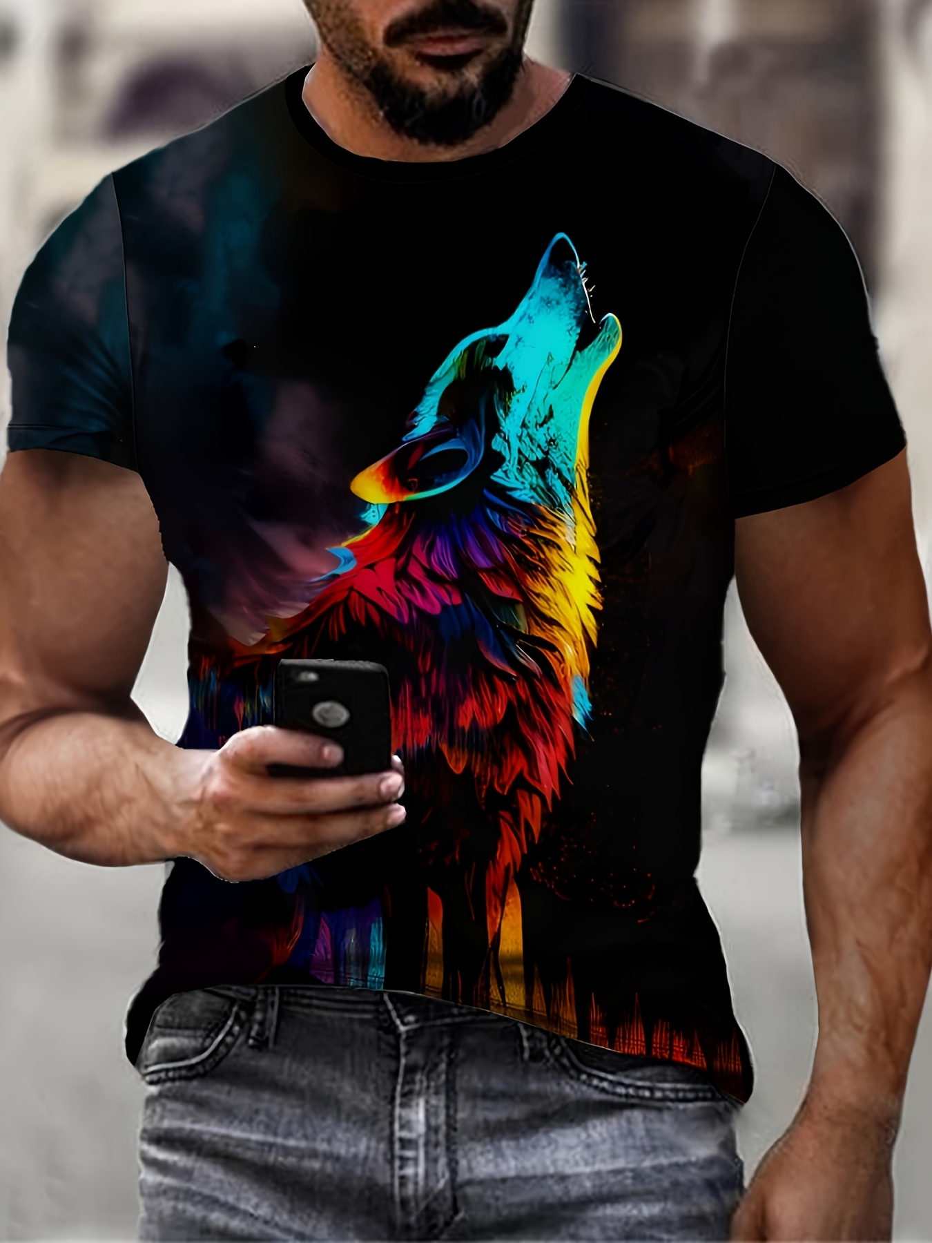 mens trendy round neck short sleeve 3  print with high definition   pattern comfortable for   and exercise