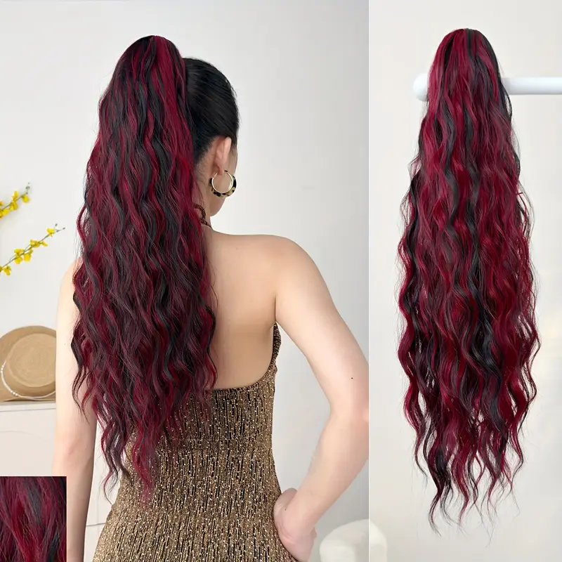 deep wave synthetic ponytail extensions for women adjustable drawstring hairpiece for daily use secure clip on natural look hair types ponytail hair extensions wavy hairpiece quick hairstyle solution details 8